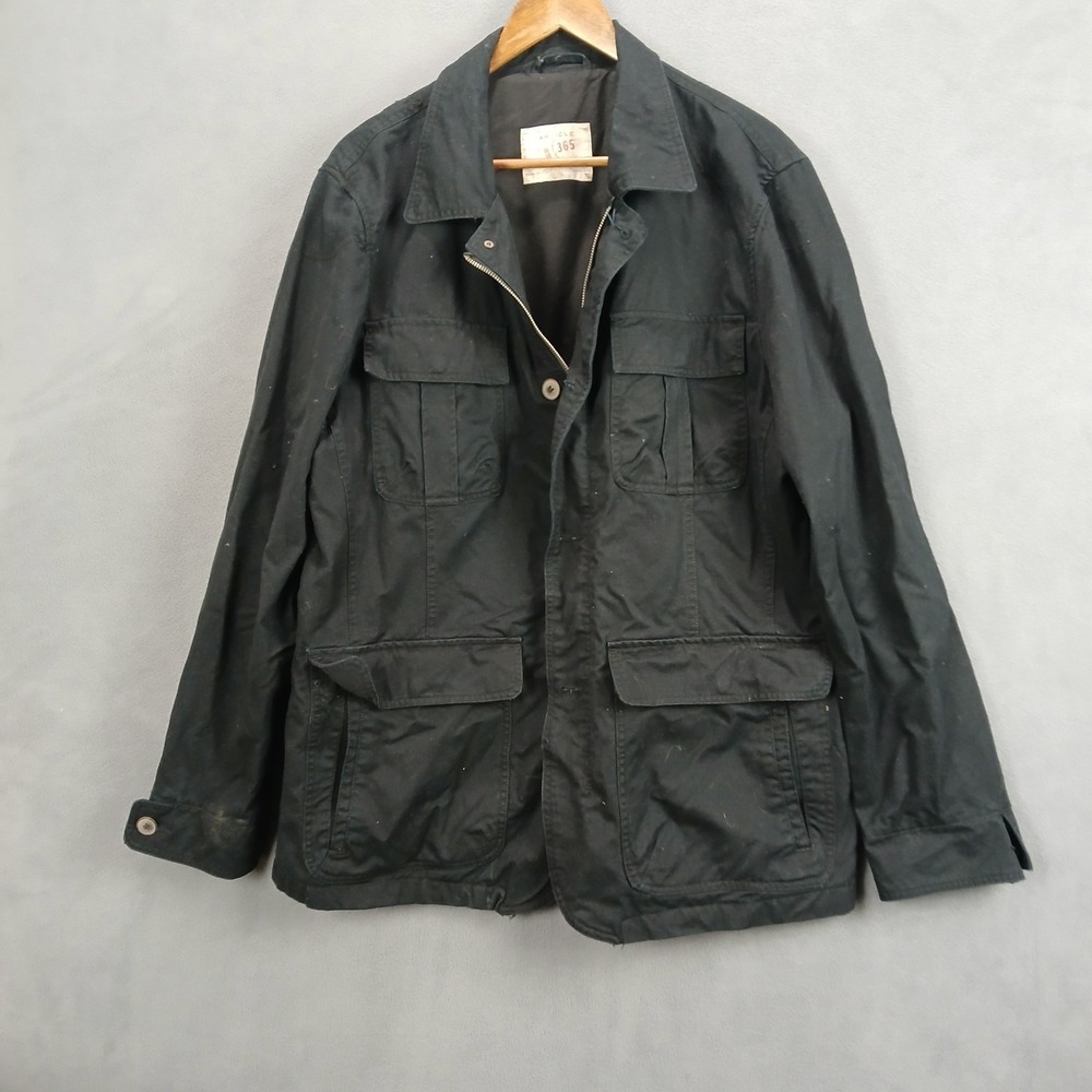 Article 365 Military Jacket Mens XL Black Cotton Button Front Utility Casual
